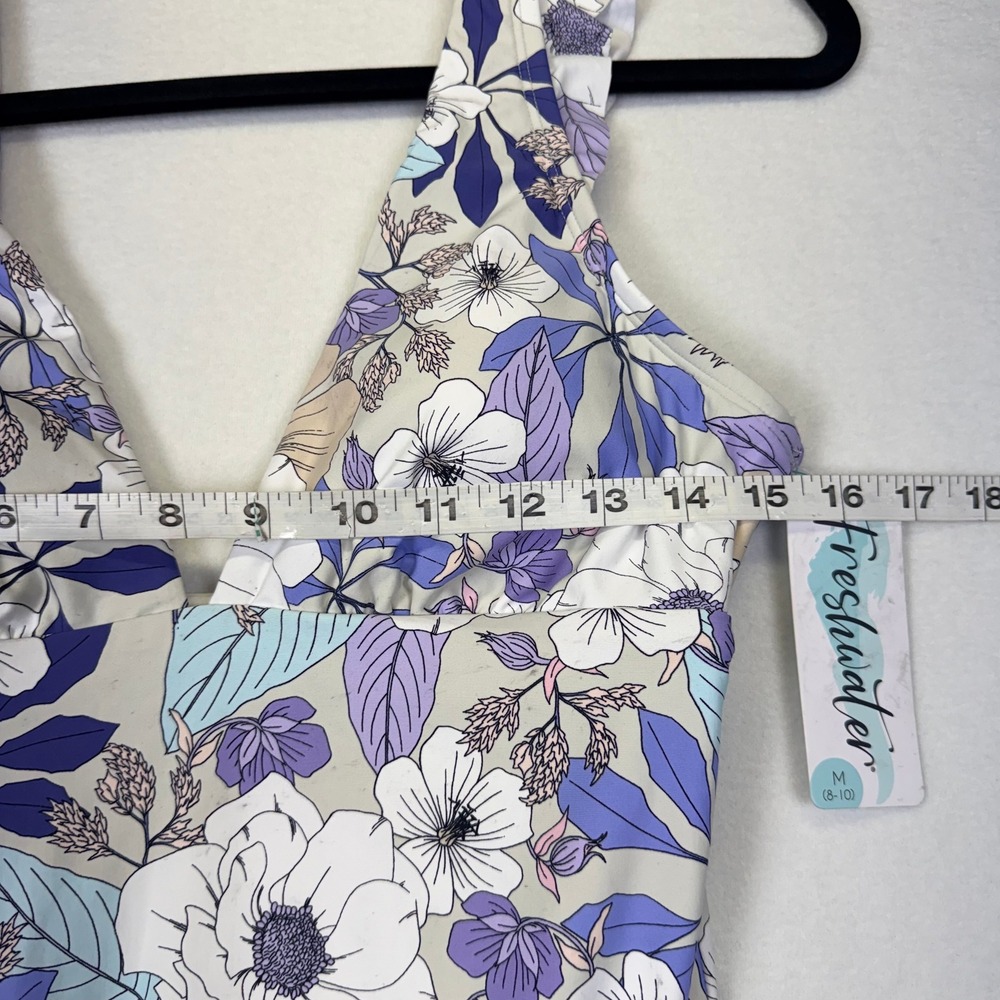 Floral Ruffle V-Neck One Piece Swimsuit WMNS SoftGirl Grandmillenial Cottagecore - Picture 5 of 10